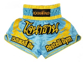 Shorts Boxe Thai Personnalisé : KNSCUST-1149 Bleu clair
